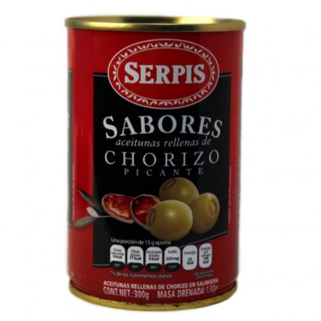 ACEITUNAS RELLENAS CON CHORIZO PICANTE SERPIS LATA 300 g